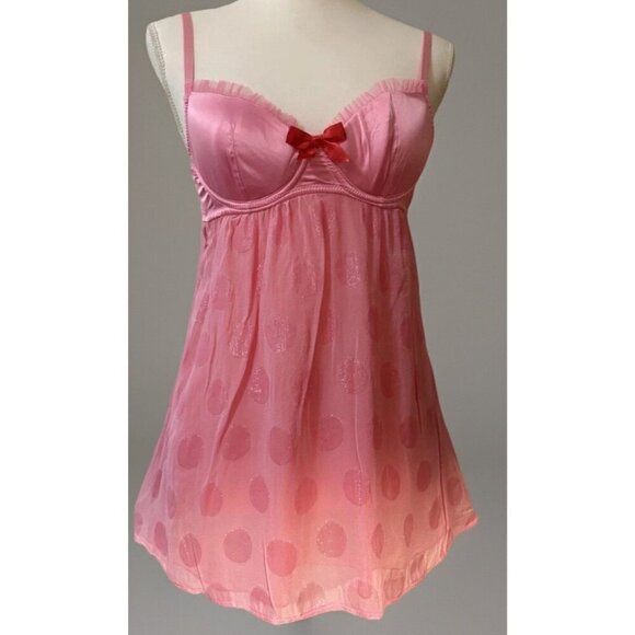 Victoria Secret Pink Sheer Polka Dot Babydoll Lingerie Nightie With Padded Cups - Picture 1 of 9